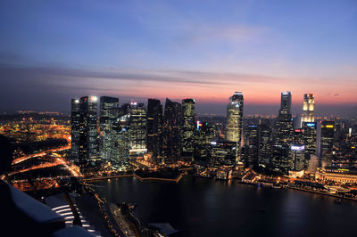 Blue hour in singapore, from the 53rd floor of marina bay sand singapore, at sunset, 