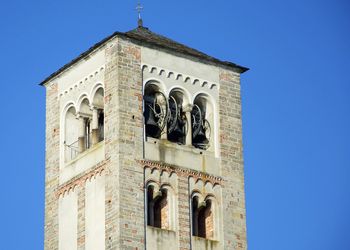 Low angle view of building against blue sky