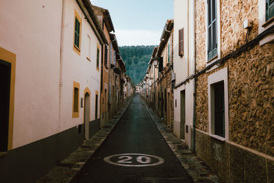 Narrow alley amidst buildings in city