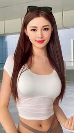 Portrait of young woman standing at home