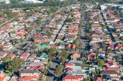 High angle view of buildings in city