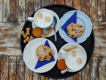 High angle view of breakfast on table