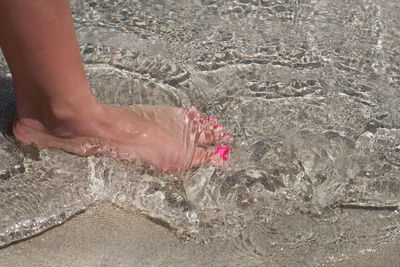 Low section of person on wet swimming pool