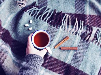 High angle view of coffee cup