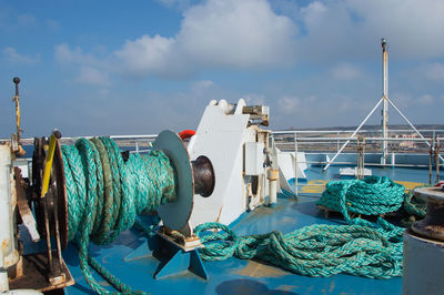 Close-up of ropes on boat deck