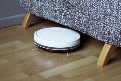 High angle view of glasses on table at home