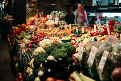 Various vegetables for sale at market stall