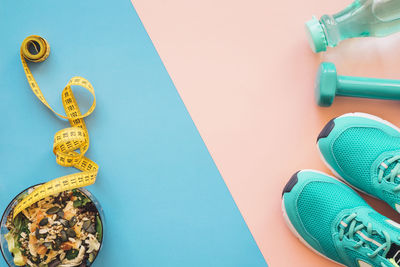 High angle view of painting on table