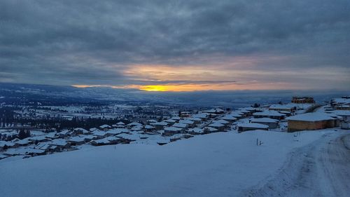 Scenic view of snow covered landscape against sky