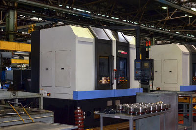 Interior of illuminated factory