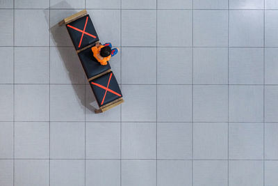 High angle view of toys on floor