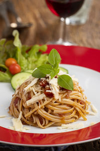 Close-up of food in plate on table