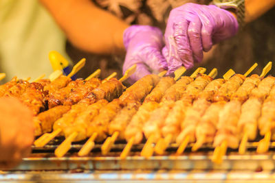 Close-up of meat on barbecue grill