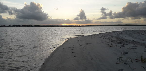 Scenic view of beach against sky during sunset