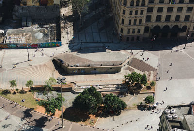 High angle view of street amidst buildings in city