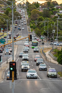 High angle view of traffic on road in city