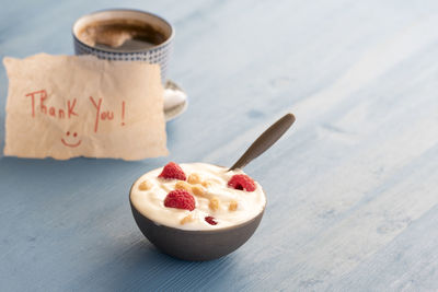 Close-up of dessert on table