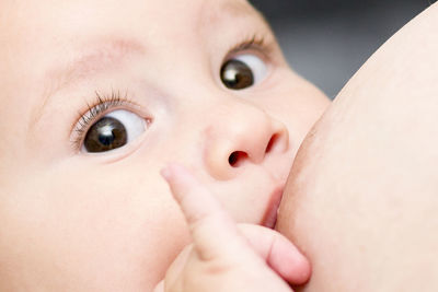 Close-up of mother breastfeeding baby