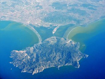 Aerial view of sea and island