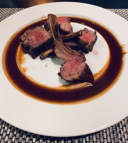 High angle view of dessert in plate on table