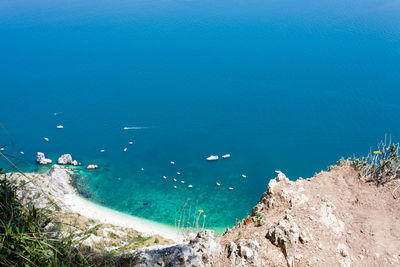 High angle view of rocks on beach