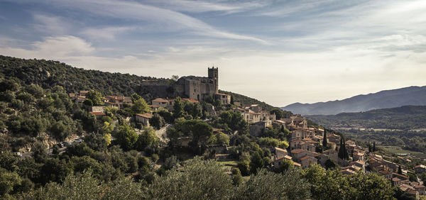 High angle view of townscape against sky