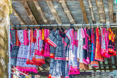 Multi colored clothes drying on clothesline