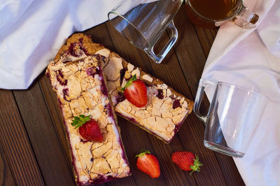 High angle view of breakfast on table