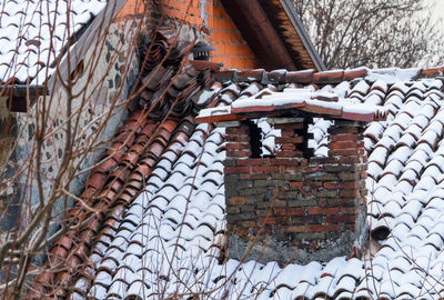 Close-up of snow on brick wall