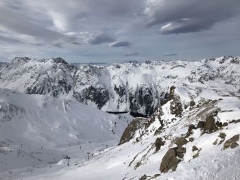 Scenic view of snowcapped mountains against sky