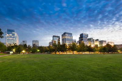 View of park with buildings in background