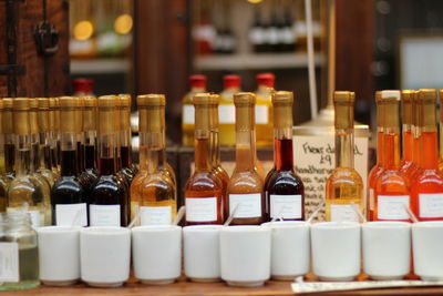 Close-up of wine bottles