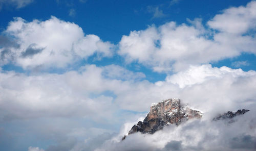 Low angle view of snowcapped mountain against sky