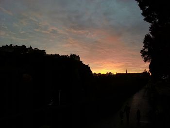 Silhouette of buildings at sunset