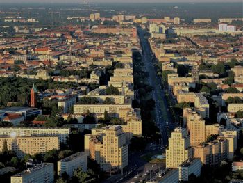 High angle view of buildings in city