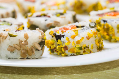 Close-up of sushi in plate on table