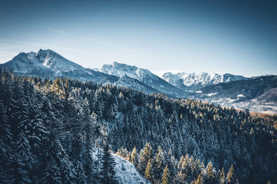 Scenic view of snowcapped mountains against sky