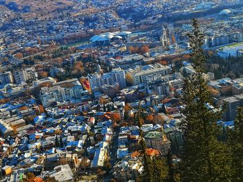 High angle view of buildings in city