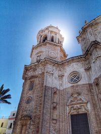 Low angle view of cathedral against clear blue sky