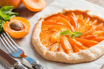 High angle view of orange on table