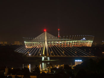 Illuminated city buildings at night