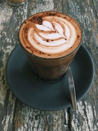 Close-up of cappuccino on table