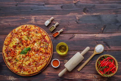 High angle view of pizza on table