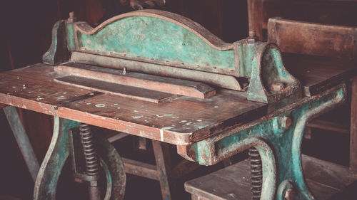 Close-up of empty seats on table