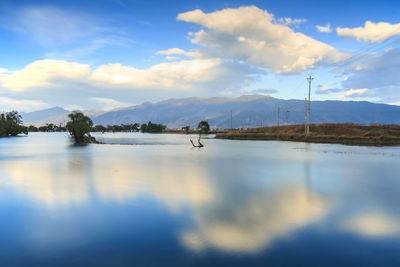 Scenic reflection of clouds in calm lake