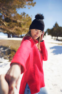 Happy girl in snow