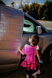 Cute child with pink costume