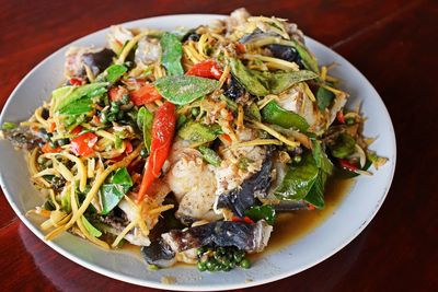 High angle view of meal served in plate
