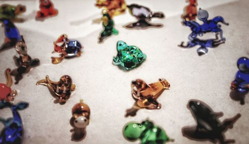 High angle view of toys on table