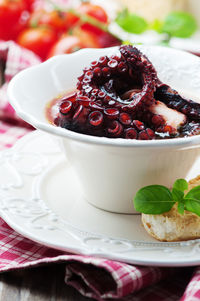 Close-up of dessert in plate on table